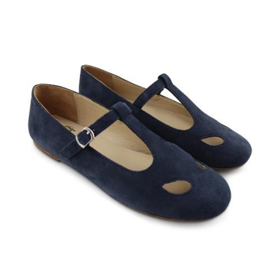 Donna Otisopse | Ballerine Con Occhielli In Camoscio Blu Indaco