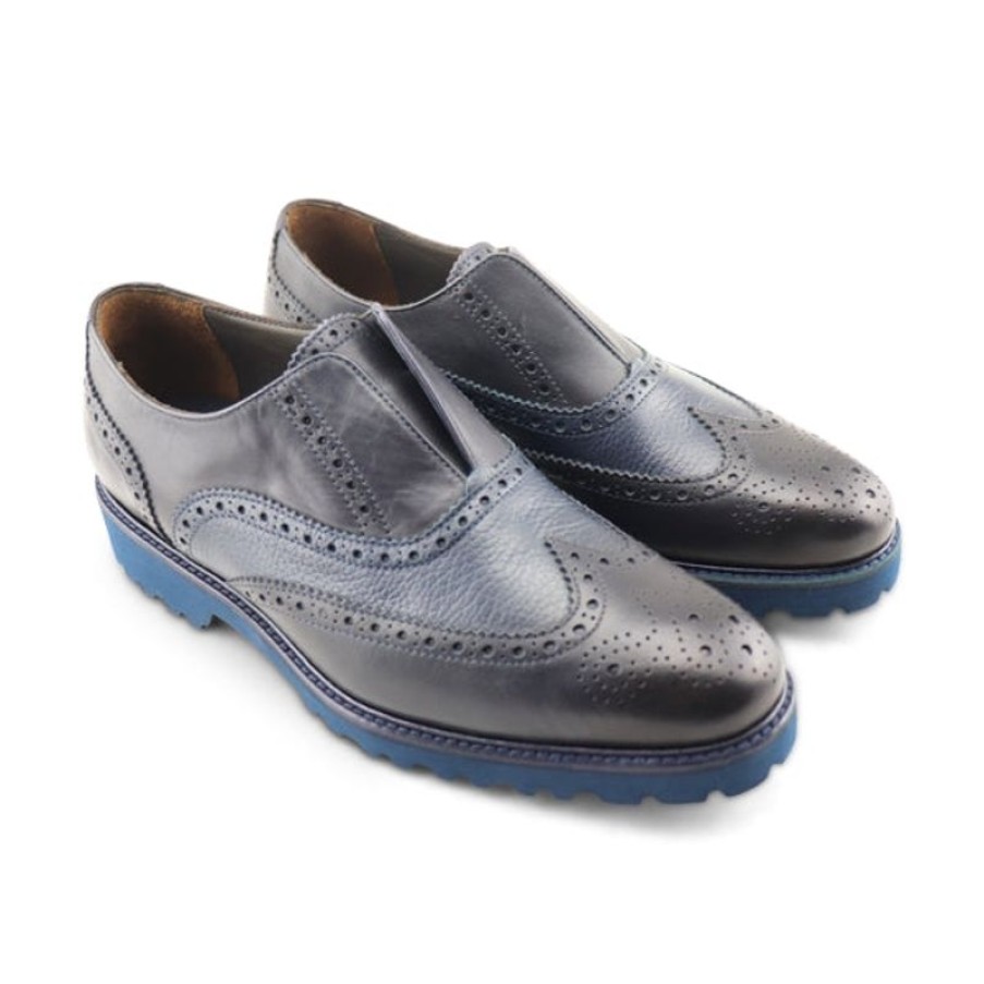 Uomo Otisopse | Francesine In Pelle Blu Con Suola In Vibram