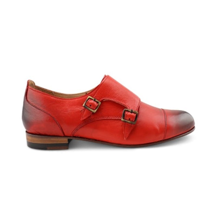 Donna Otisopse | Scarpe Doppia Fibbia Rosse In Pelle