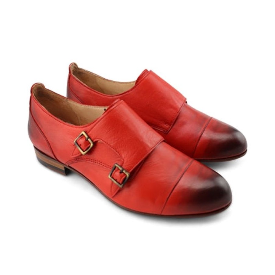 Donna Otisopse | Scarpe Doppia Fibbia Rosse In Pelle