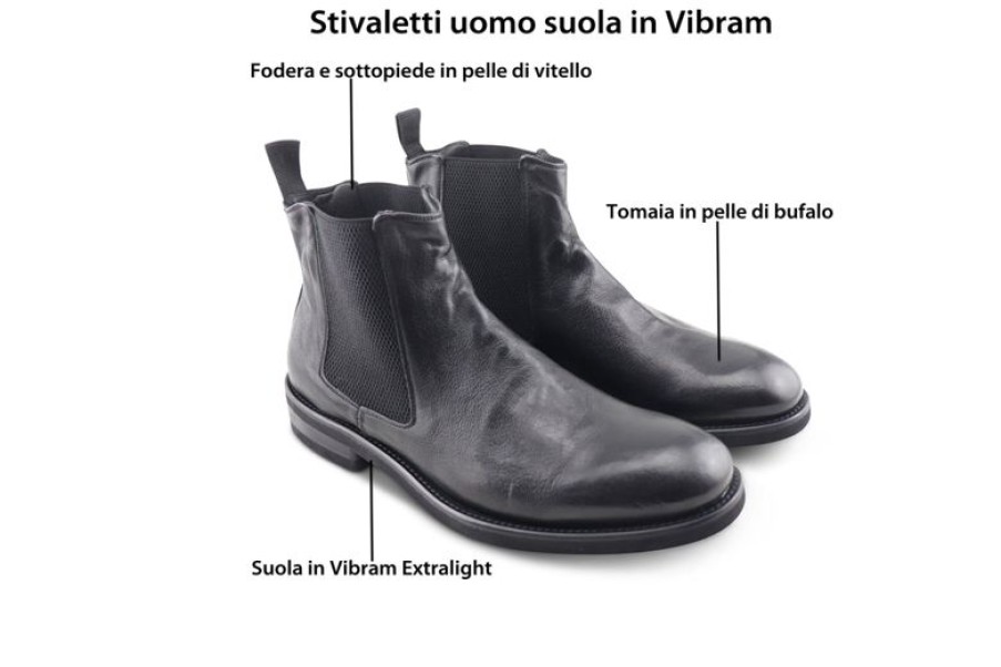 Uomo Otisopse | Stivaletti Vibram Neri In Pelle