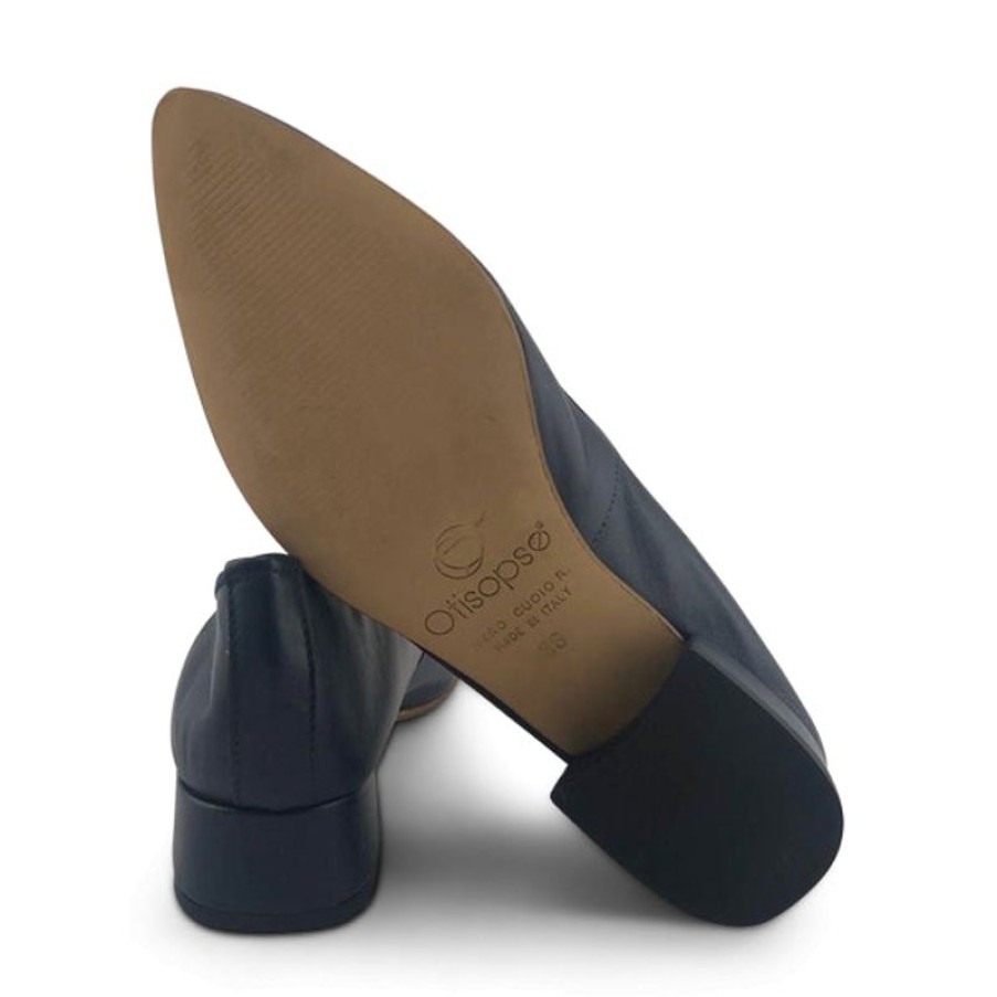 Donna Otisopse | Ballerine In Pelle Blu Con Tacco 3Cm