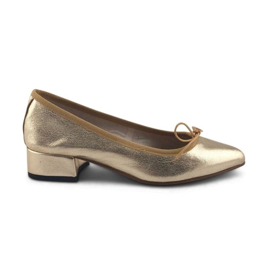 Donna Otisopse | Ballerine In Pelle Laminata Oro Tacco 3Cm