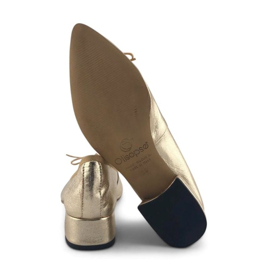 Donna Otisopse | Ballerine In Pelle Laminata Oro Tacco 3Cm