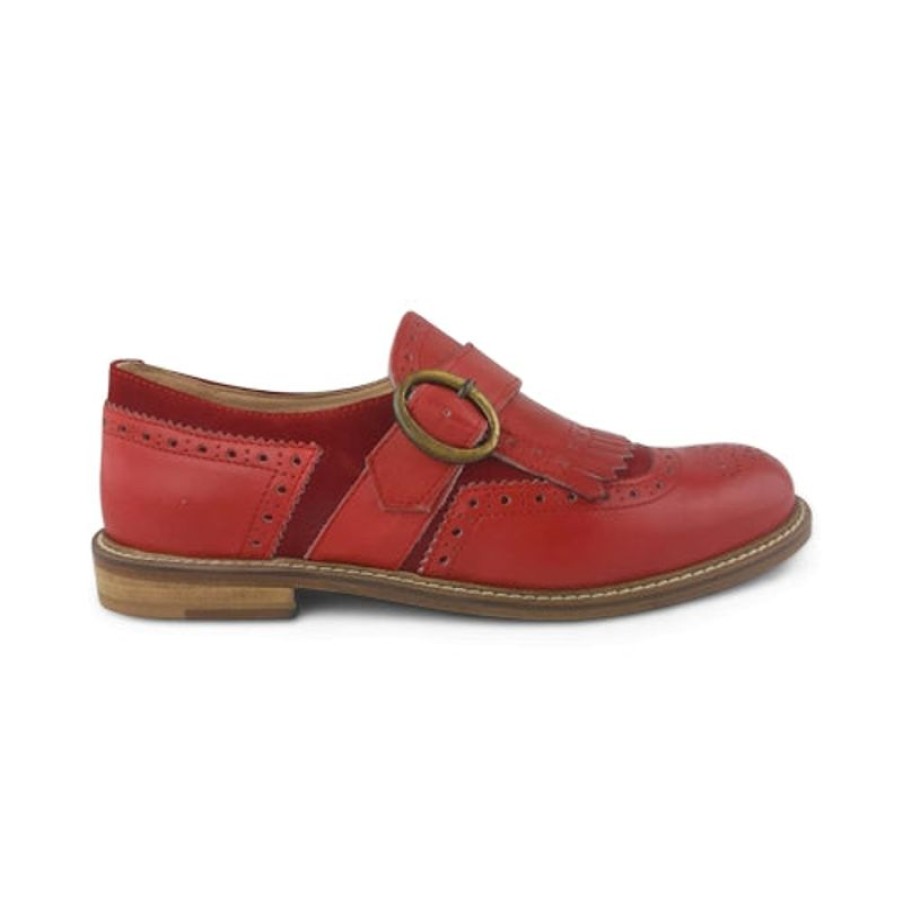 Donna Otisopse | Scarpe Con Fibbia E Frangia Rosse In Pelle