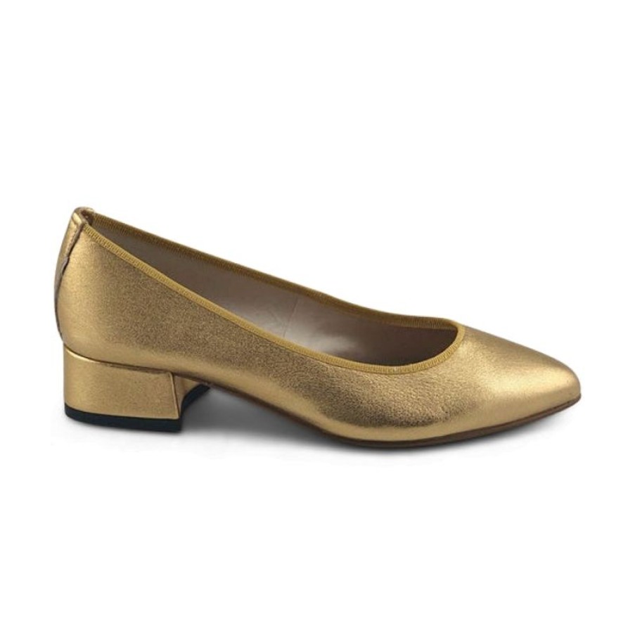 Donna Otisopse | Ballerine In Pelle Laminata Oro E Tacco 3Cm