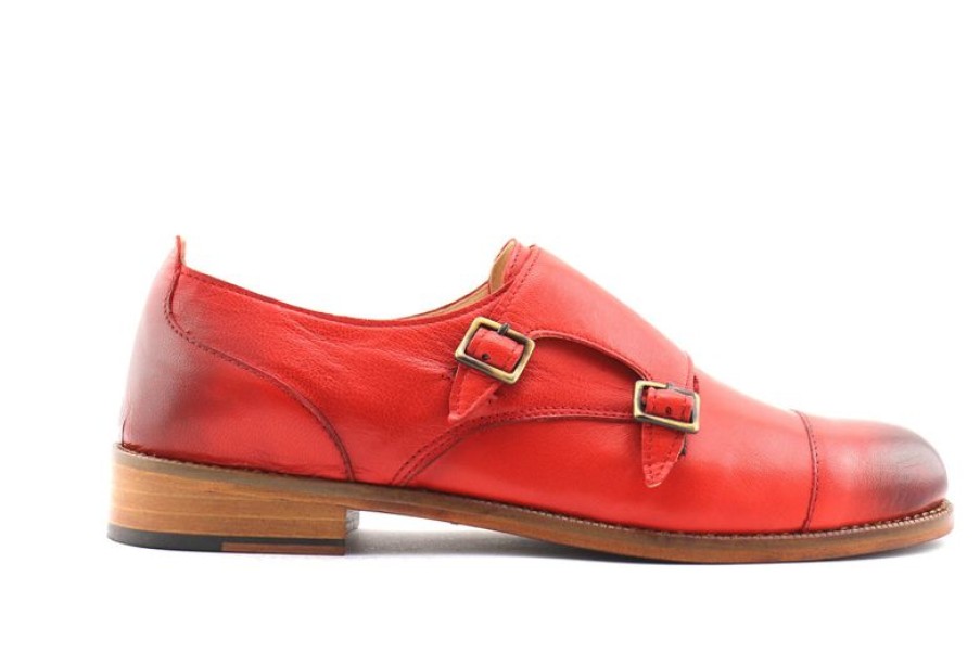 Donna Otisopse | Scarpe Doppia Fibbia Rosse In Pelle