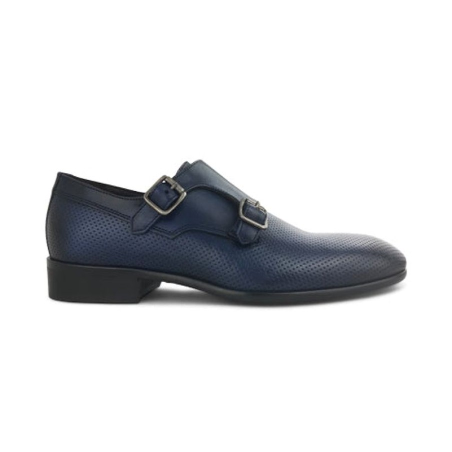 Uomo Otisopse | Scarpe Doppia Fibbia In Pelle Forata Blu