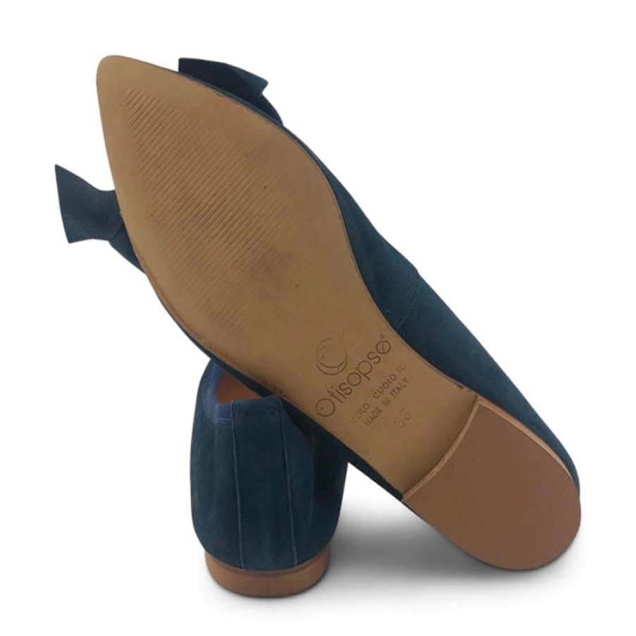 Donna Otisopse | Ballerine In Camoscio Blu Navy Con Fiocco