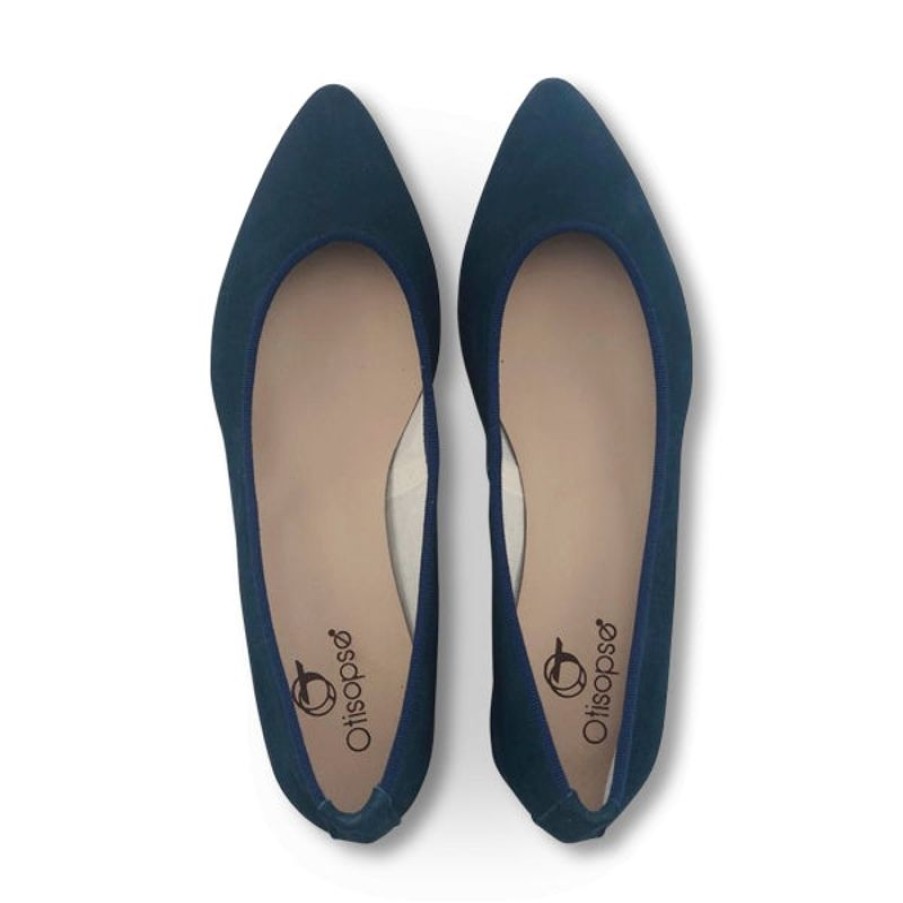 Donna Otisopse | Ballerine Blu In Camoscio Con Tacco 3Cm