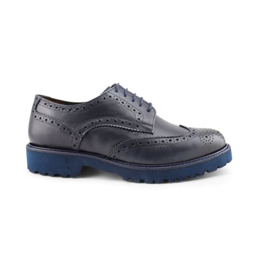 Uomo Otisopse | Derby In Pelle Blu Con Suola Vibram