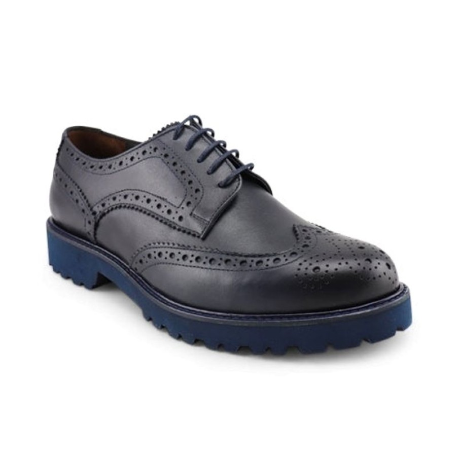 Uomo Otisopse | Derby In Pelle Blu Con Suola Vibram