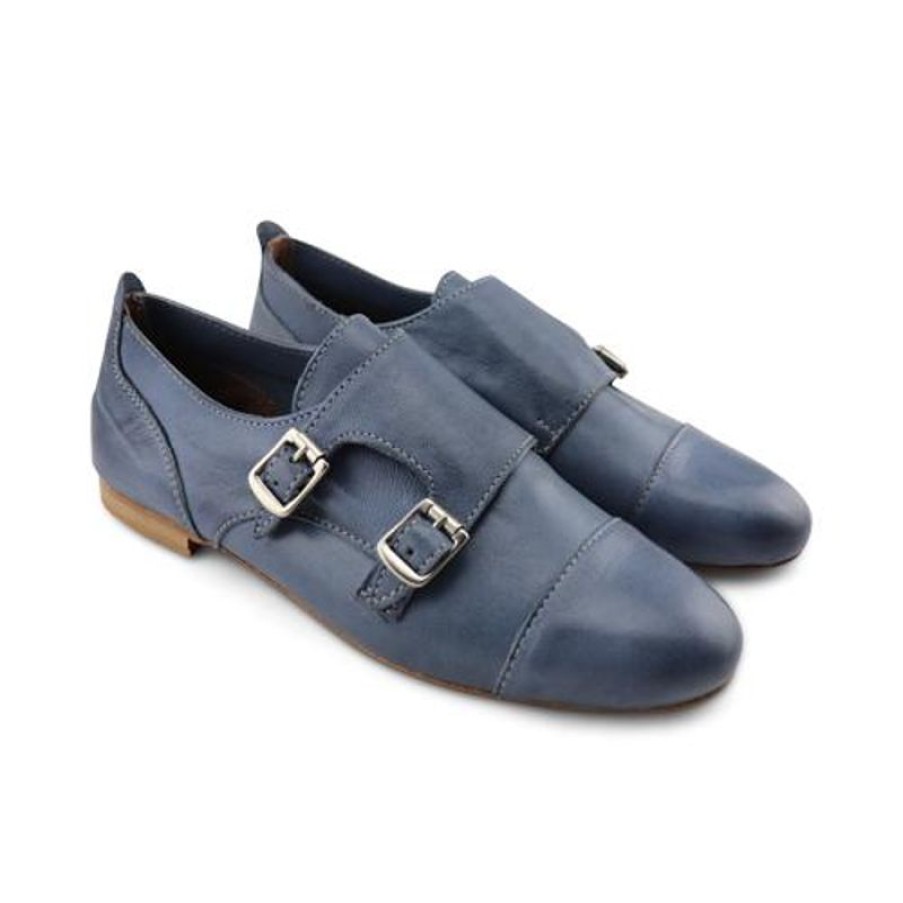 Donna Otisopse | Scarpe Doppia Fibbia In Pelle Color Jeans